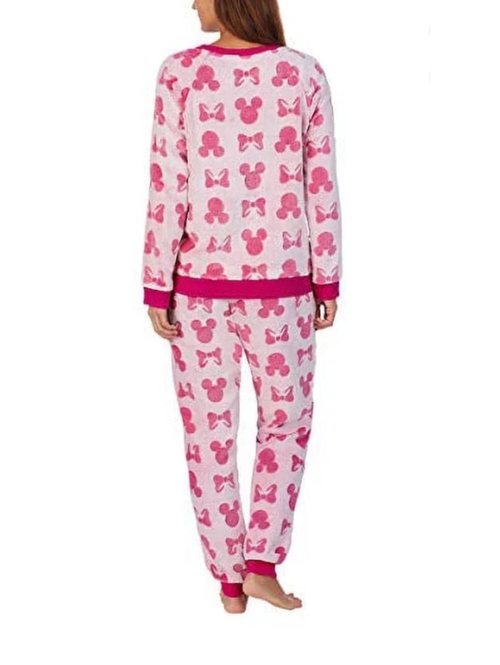 Disney Minnie Mouse Fleece Pajama Set Large Pink Plush Loungewear PJ Pants Top - Picture 2 of 9